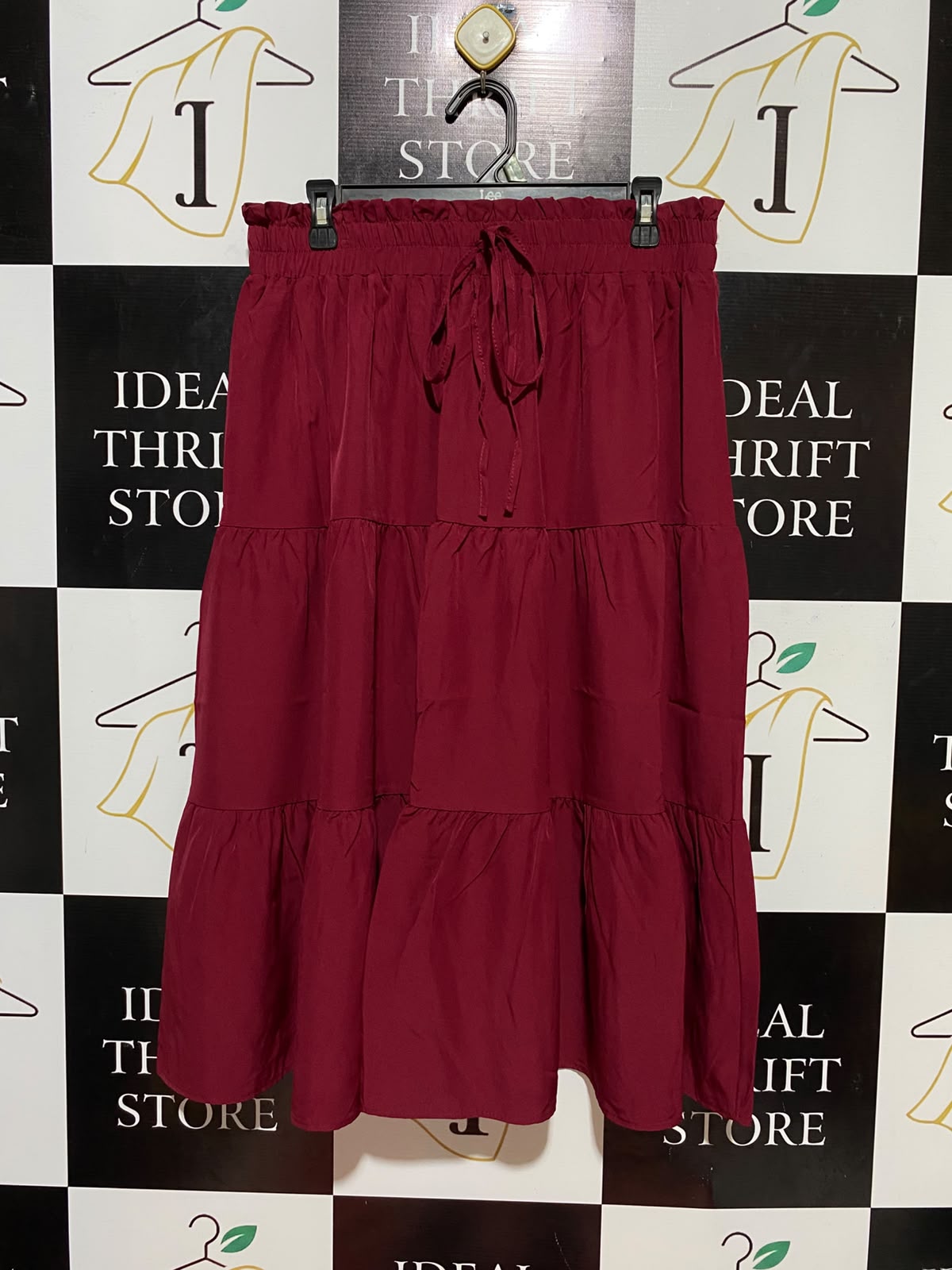 |XL| WAIST 32| B35| CHIC BERRY RED TIERED MAXI SKIRT / CASUAL BOHO HIGH-STREET MIDI SKIRT