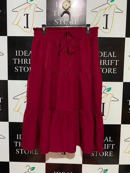 |XL| WAIST 32| B35| CHIC BERRY RED TIERED MAXI SKIRT / CASUAL BOHO HIGH-STREET MIDI SKIRT