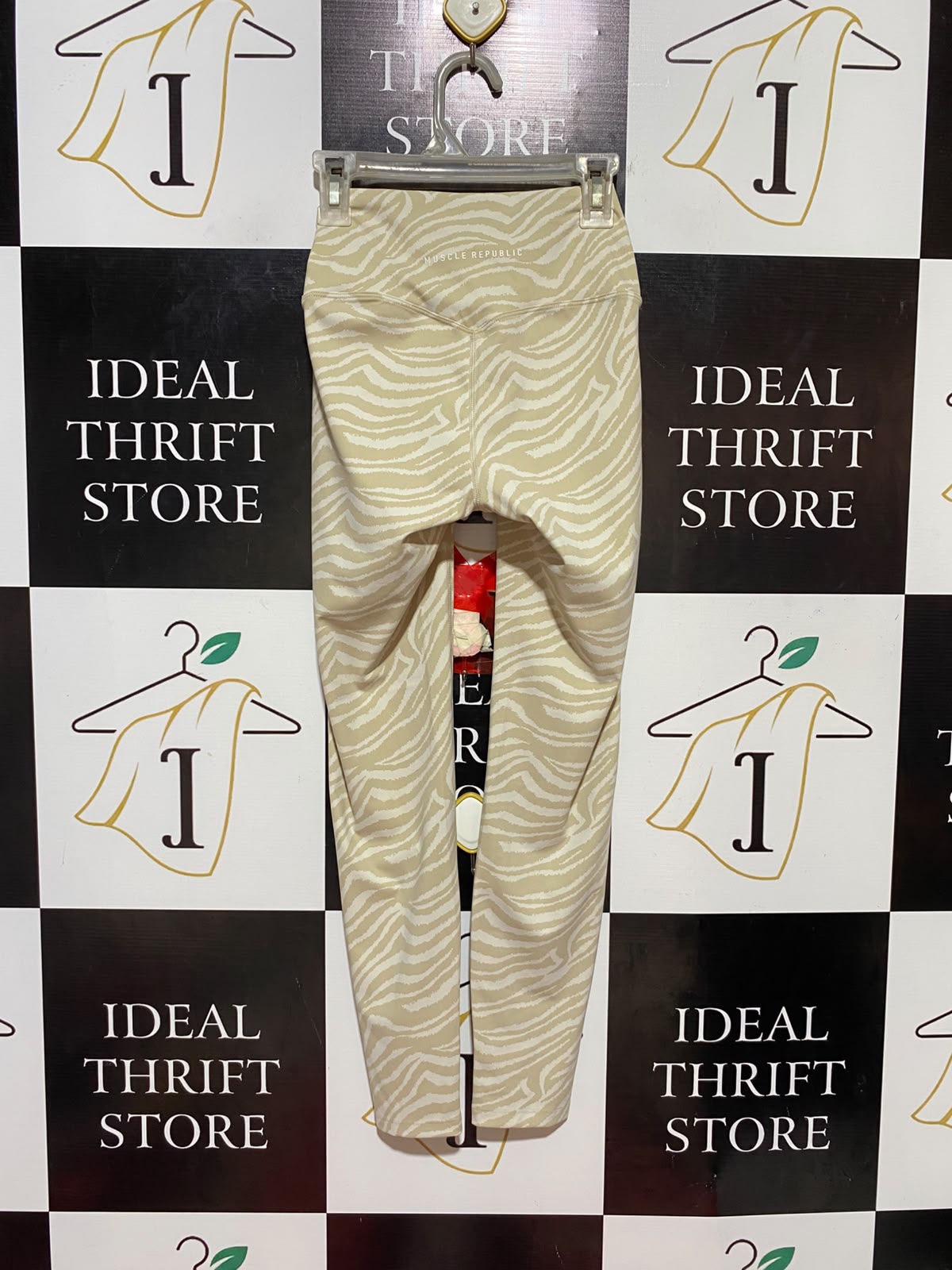 MUSCLE REPUBLIC |XS| WAIST 19| B35| LUXE CROSSOVER WAISTBAND LEGGINGS / HIGH-STRETCH ANIMAL ZEBRA PRINT ACTIVE PANTS
