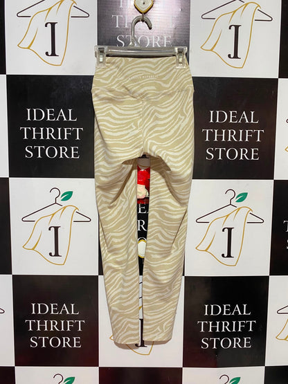 MUSCLE REPUBLIC |XS| WAIST 19| B35| LUXE CROSSOVER WAISTBAND LEGGINGS / HIGH-STRETCH ANIMAL ZEBRA PRINT ACTIVE PANTS