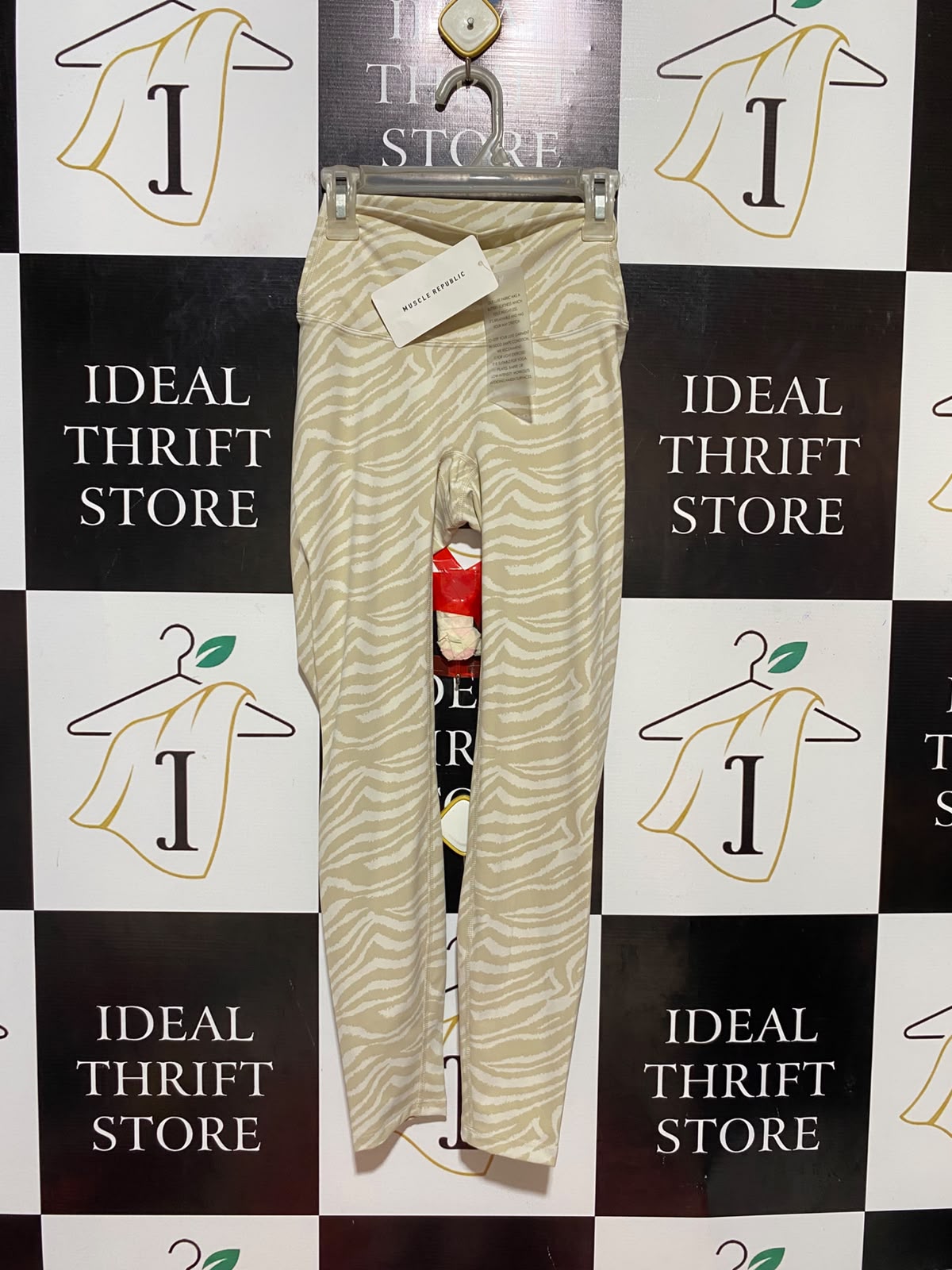 MUSCLE REPUBLIC |XS| WAIST 19| B35| LUXE CROSSOVER WAISTBAND LEGGINGS / HIGH-STRETCH ANIMAL ZEBRA PRINT ACTIVE PANTS