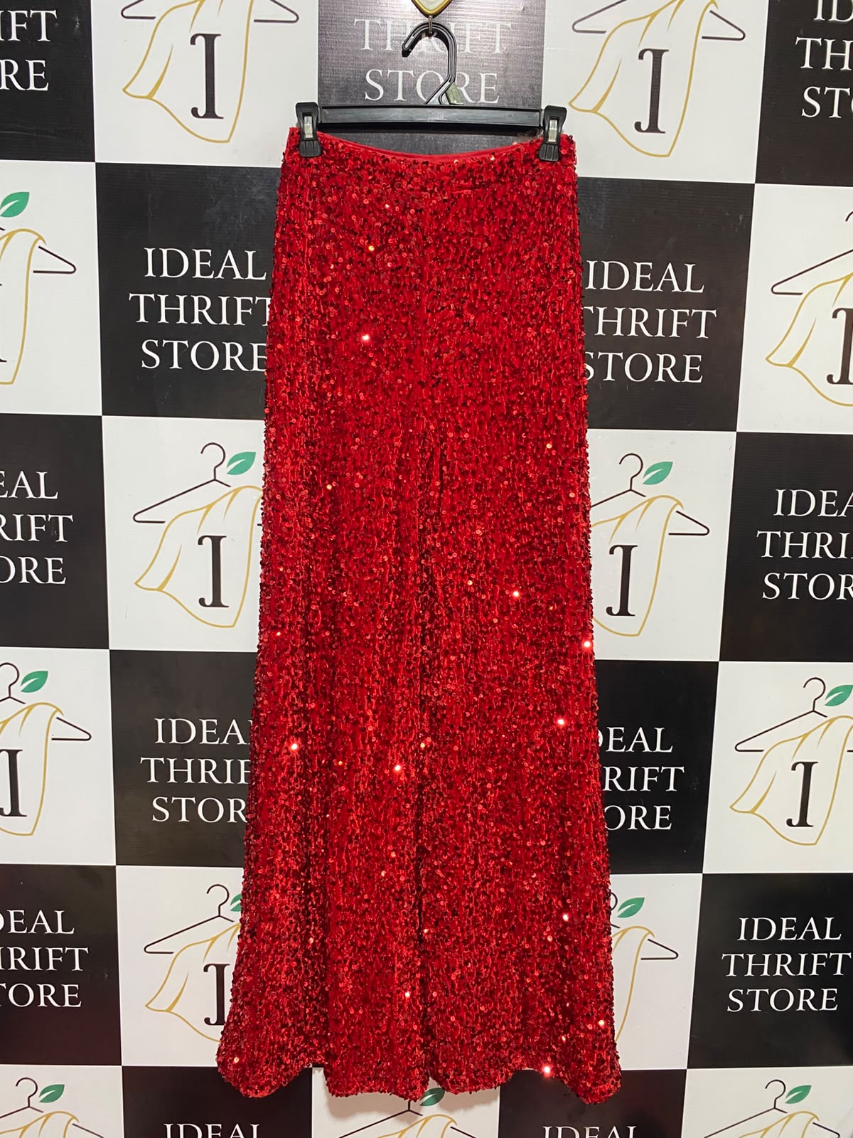 FAERIESTY |S| WAIST 26| B37| GLAMOROUS RED SEQUIN WIDE-LEG PANTS / PREMIUM HIGH-STREET STATEMENT PARTY TROUSERS