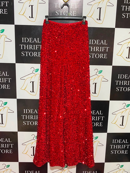FAERIESTY |S| WAIST 26| B37| GLAMOROUS RED SEQUIN WIDE-LEG PANTS / PREMIUM HIGH-STREET STATEMENT PARTY TROUSERS