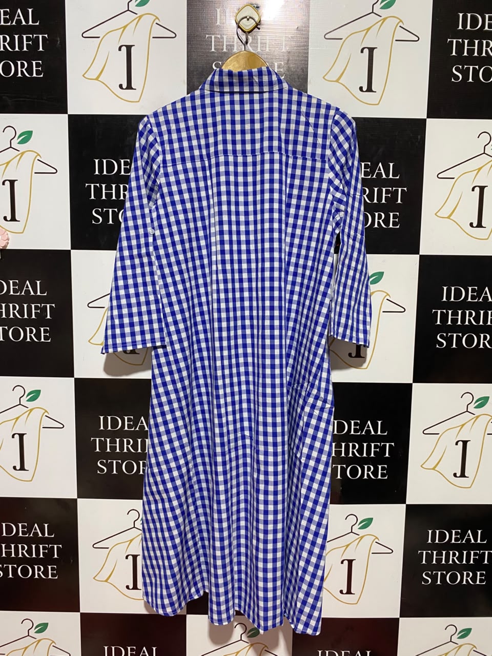|L| BUST 21| B35| CLASSIC BLUE AND WHITE GINGHAM CHECK SHIRT DRESS