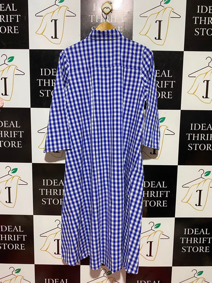 |L| BUST 21| B35| CLASSIC BLUE AND WHITE GINGHAM CHECK SHIRT DRESS