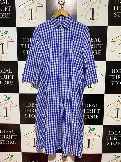 |L| BUST 21| B35| CLASSIC BLUE AND WHITE GINGHAM CHECK SHIRT DRESS