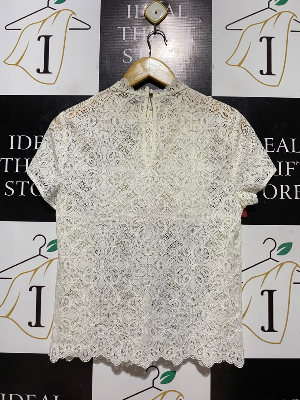 FOREVER |S| BUST 17| B35| ELEGANT MOCK NECK LACE SHORT SLEEVE BLOUSE