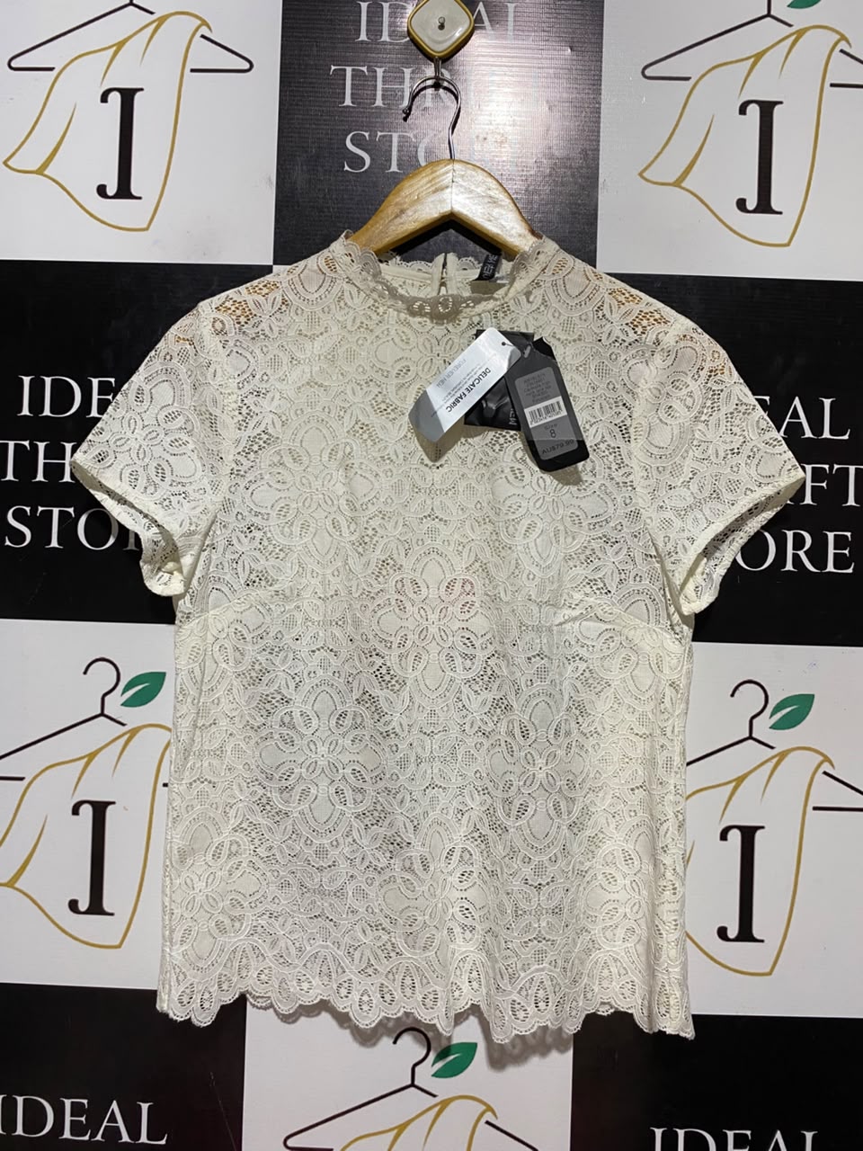 FOREVER |S| BUST 17| B35| ELEGANT MOCK NECK LACE SHORT SLEEVE BLOUSE