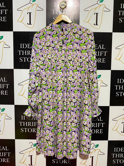 PIECES |XL| BUST 23| B35| VIBRANT FLORAL PRINT LONG-SLEEVE MINI SHIFT DRESS