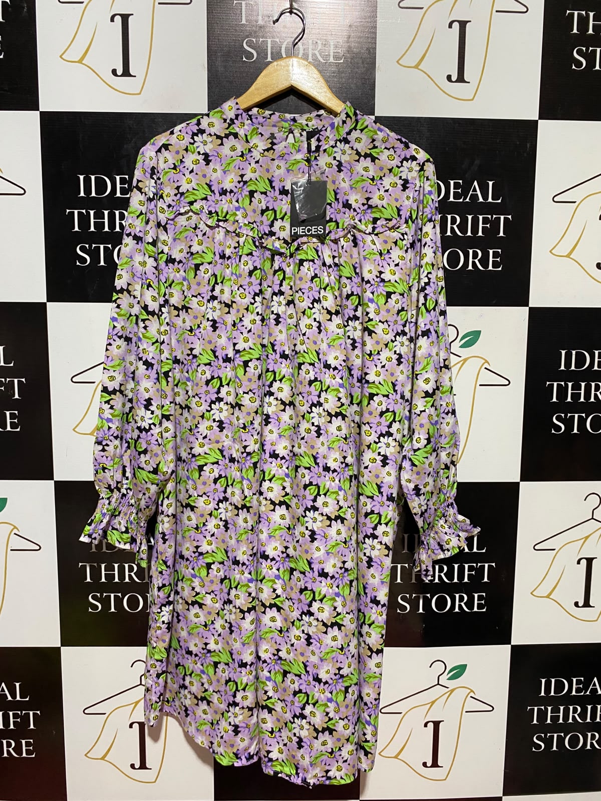 PIECES |XL| BUST 23| B35| VIBRANT FLORAL PRINT LONG-SLEEVE MINI SHIFT DRESS