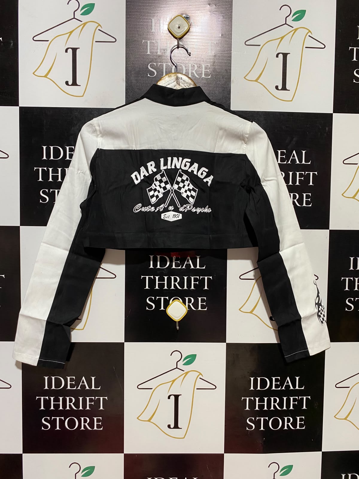 |L| BUST 18| B35| MONOCHROME RACER STYLE CROPPED MOTORCYCLE JACKET