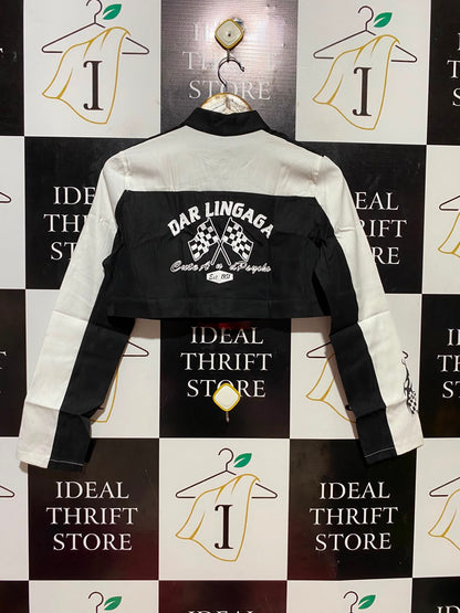 |L| BUST 18| B35| MONOCHROME RACER STYLE CROPPED MOTORCYCLE JACKET