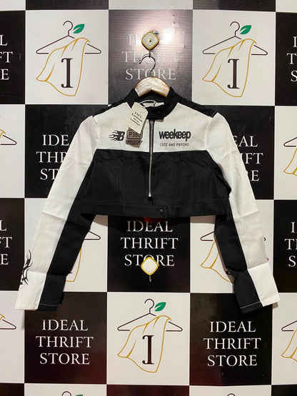 |L| BUST 18| B35| MONOCHROME RACER STYLE CROPPED MOTORCYCLE JACKET