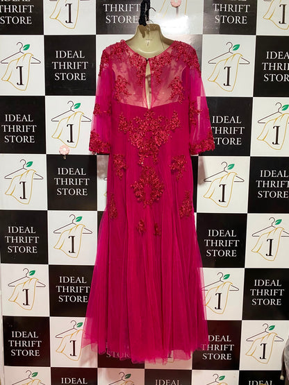 JJS HOUSE |M| BUST 17| B35| LUXURIOUS EMBELLISHED FLORAL LACE NET MAXI GOWN DRESS