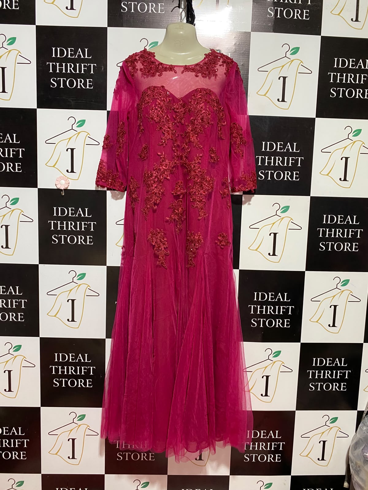 JJS HOUSE |M| BUST 17| B35| LUXURIOUS EMBELLISHED FLORAL LACE NET MAXI GOWN DRESS