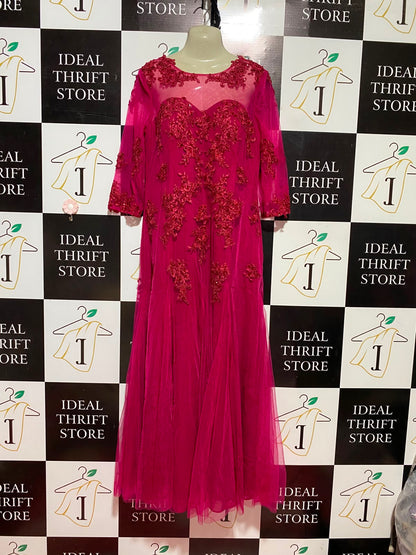 JJS HOUSE |M| BUST 17| B35| LUXURIOUS EMBELLISHED FLORAL LACE NET MAXI GOWN DRESS