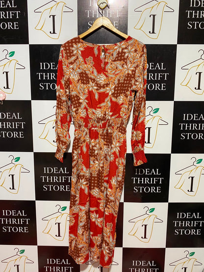KATIES |M| BUST 18| B35| ELEGANT FLORAL BOHEMIAN LONG-SLEEVE MIDI SHIFT DRESS