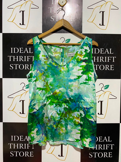 CAROLINE |M| BUST 21| B35| LUSH ABSTRACT WATERCOLOUR FLORAL SLEEVELESS BLOUSE