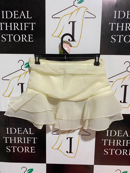 PEPPERMAYO |XS| WAIST 28| B35| CHIC CHIFFON RUFFLED MINI SKIRT WITH FABRIC FLOWER ACCENT