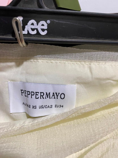 PEPPERMAYO |XS| WAIST 28| B35| CHIC CHIFFON RUFFLED MINI SKIRT WITH FABRIC FLOWER ACCENT