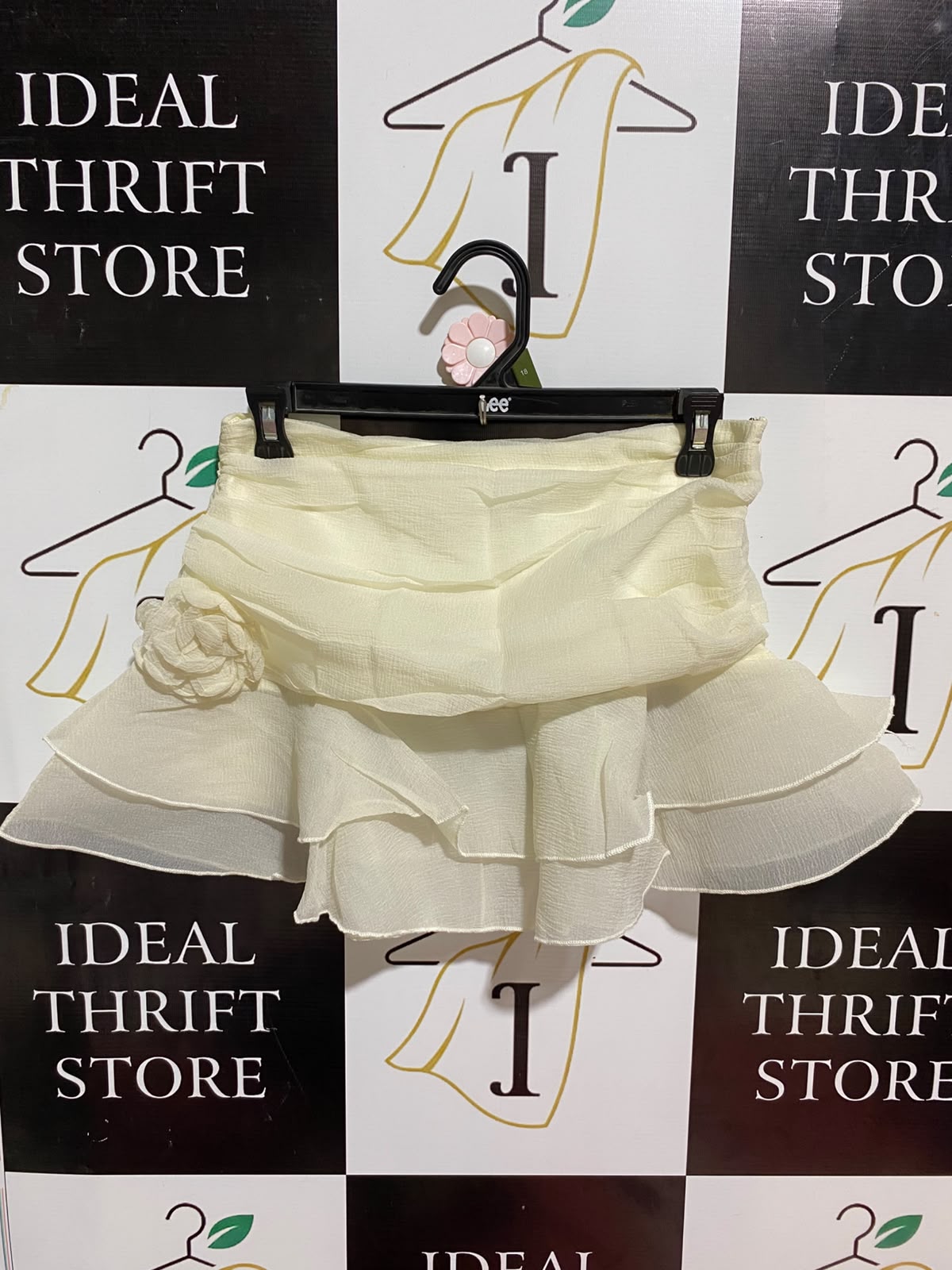 PEPPERMAYO |XS| WAIST 28| B35| CHIC CHIFFON RUFFLED MINI SKIRT WITH FABRIC FLOWER ACCENT