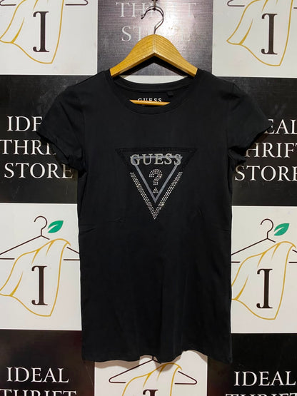 GUESS |S| BUST 15| B35| EMBELLISHED RHINESTONE TRIANGLE LOGO CASUAL T-SHIRT