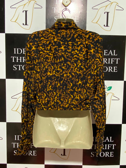 SHEIKE |S| BUST FREE| B35| CHIC TORTOISESHELL LEOPARD PRINT CROPPED BUTTON-DOWN BLOUSE