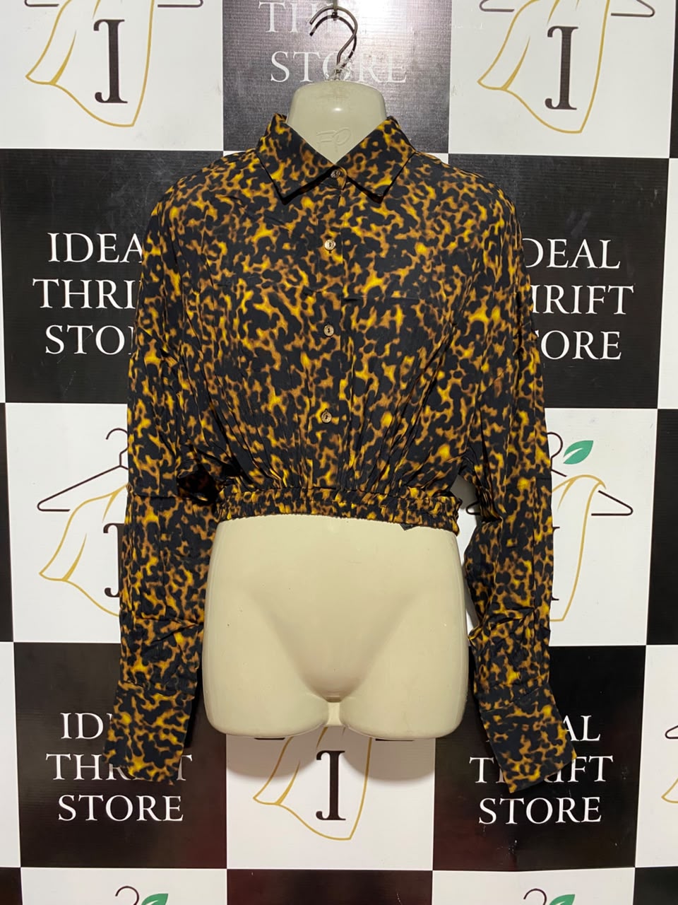SHEIKE |S| BUST FREE| B35| CHIC TORTOISESHELL LEOPARD PRINT CROPPED BUTTON-DOWN BLOUSE