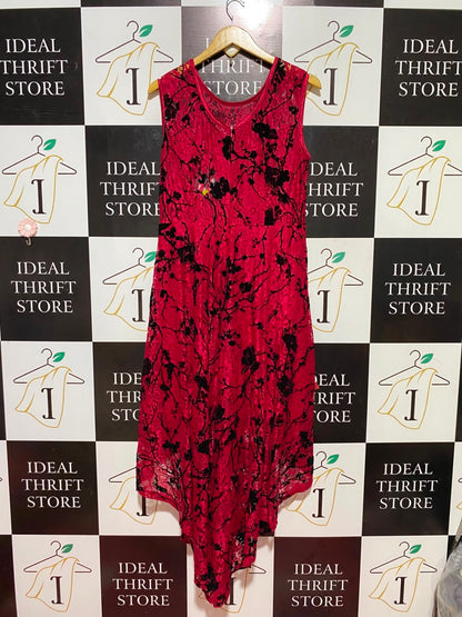 CAROLINE MORGAN |M| BUST 18| B35| WOMEN'S RED FLORAL LACE HIGH-LOW SLEEVELESS DRESS