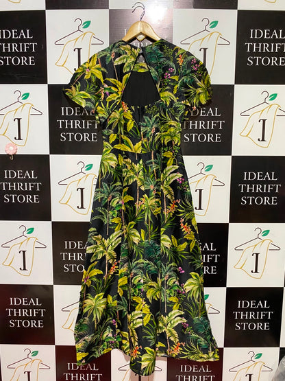 VERONIKA MAINE |S| BUST 15| B35| WOMEN'S TROPICAL PALM TREE PRINT SHORT SLEEVE MAXI DRESS