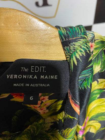 VERONIKA MAINE |S| BUST 15| B35| WOMEN'S TROPICAL PALM TREE PRINT SHORT SLEEVE MAXI DRESS