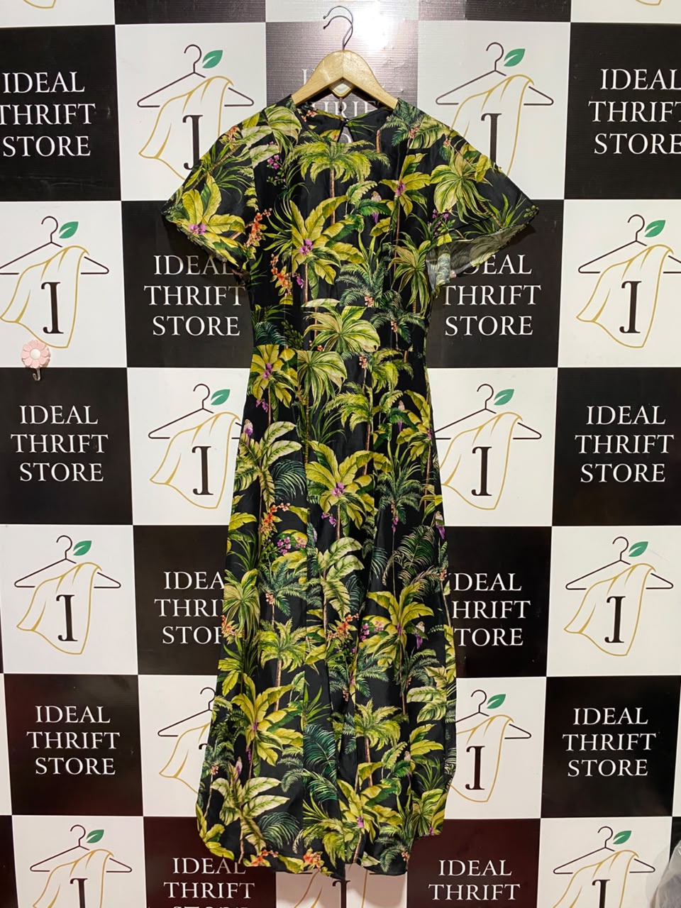 VERONIKA MAINE |S| BUST 15| B35| WOMEN'S TROPICAL PALM TREE PRINT SHORT SLEEVE MAXI DRESS