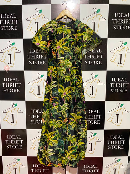 VERONIKA MAINE |S| BUST 15| B35| WOMEN'S TROPICAL PALM TREE PRINT SHORT SLEEVE MAXI DRESS