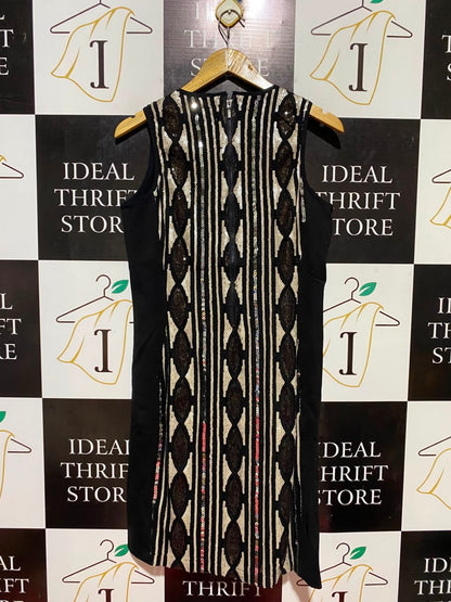 VERY VERY |M| BUST 18| B35| WOMEN'S EMBELLISHED SEQUIN GEOMETRIC PATTERN SLEEVELESS BLACK COCKTAIL DRESS