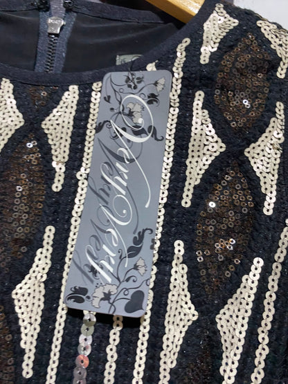 VERY VERY |M| BUST 18| B35| WOMEN'S EMBELLISHED SEQUIN GEOMETRIC PATTERN SLEEVELESS BLACK COCKTAIL DRESS