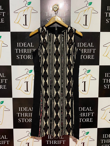 VERY VERY |M| BUST 18| B35| WOMEN'S EMBELLISHED SEQUIN GEOMETRIC PATTERN SLEEVELESS BLACK COCKTAIL DRESS