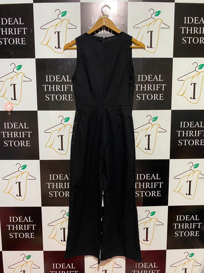 SHOWPO |S| BUST 15| B35| WOMEN'S SLEEVELESS V-NECK SLEEK BLACK WIDE-LEG JUMPSUIT