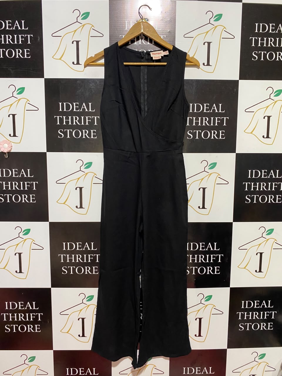 SHOWPO |S| BUST 15| B35| WOMEN'S SLEEVELESS V-NECK SLEEK BLACK WIDE-LEG JUMPSUIT