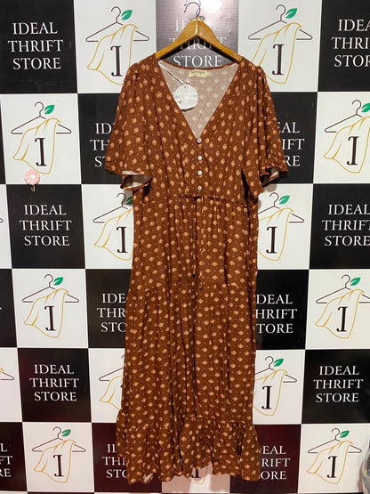 SALTY CRUSH |XL| BUST 24| B35| WOMEN'S BOHO GEOMETRIC PRINT V-NECK MAXI DRESS