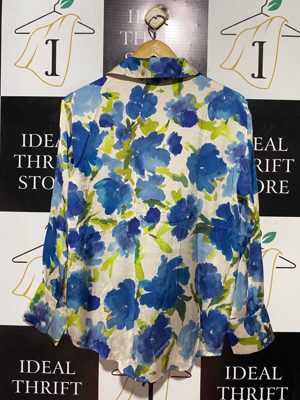 ZARA |S| BUST 20| B35| WOMEN'S FLORAL PRINT LONG SLEEVE BUTTON-DOWN SATIN SHIRT