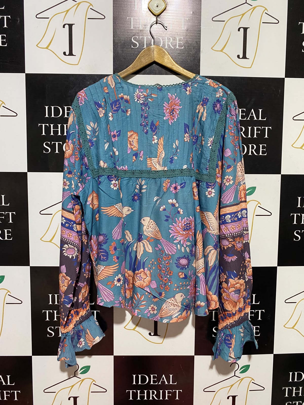 JAASE |XL| BUST 25| B35| WOMEN'S BOHO FLORAL AND BIRD PRINT LONG SLEEVE PEASANT BLOUSE