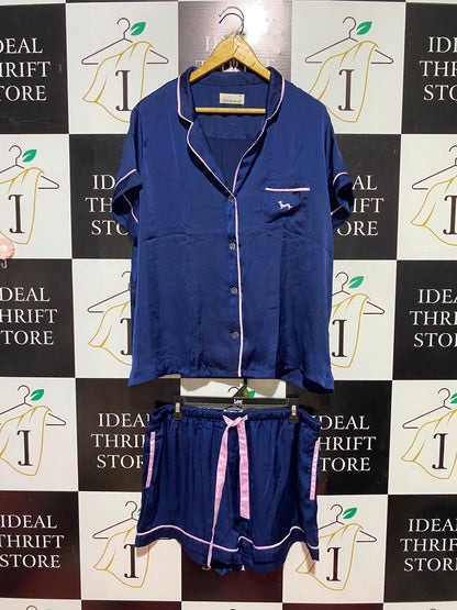PETERALEX ANDER |XL| B35| WOMEN'S LUXURY SATIN NAVY AND PINK NIGHTWEAR PYJAMA SET