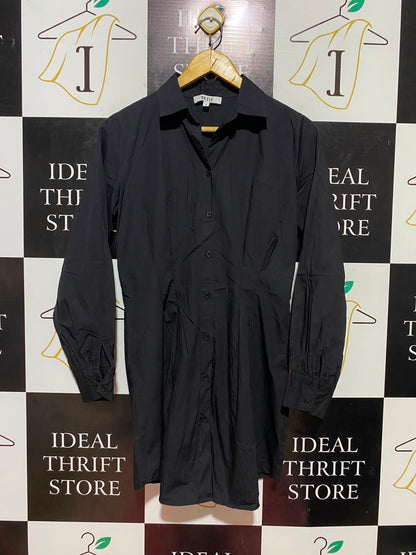 DAZIE |S| BUST 18| B35| WOMEN'S CLASSIC BLACK LONG SLEEVE BUTTON-DOWN SHIRT DRESS