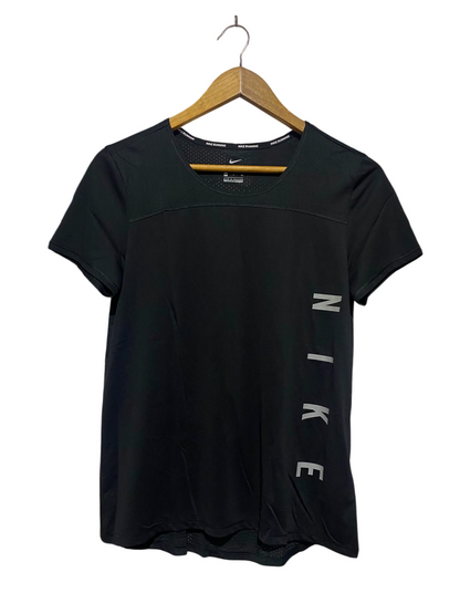 NIKE |S| BUST 18| B35| BLACK RUNNING T-SHIRT WITH SIDE VERTICAL LOGO GRAPHIC