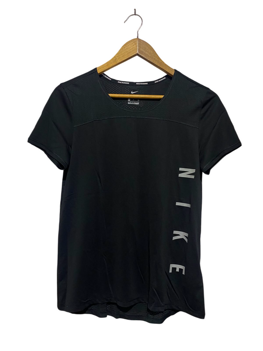 NIKE |S| BUST 18| B35| BLACK RUNNING T-SHIRT WITH SIDE VERTICAL LOGO GRAPHIC
