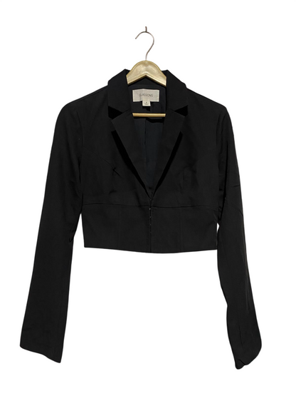 GLASSONS |S| BUST 17| B35| BLACK CROPPED BLAZER JACKET WITH HOOK-AND-EYE CLOSURE