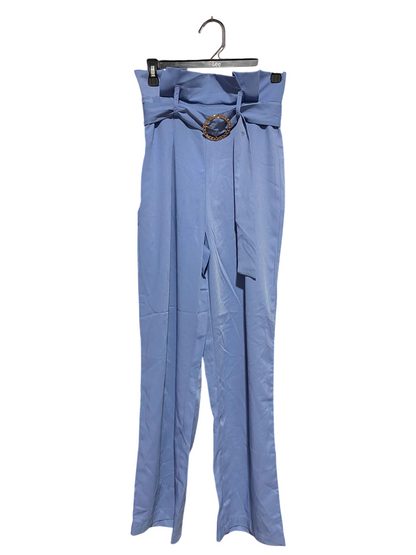 SHEIN |S| WAIST 27| B35| BLUE HIGH-WAISTED PAPERBAG TROUSERS WITH MATCHING BELT AND GOLD BUCKLE