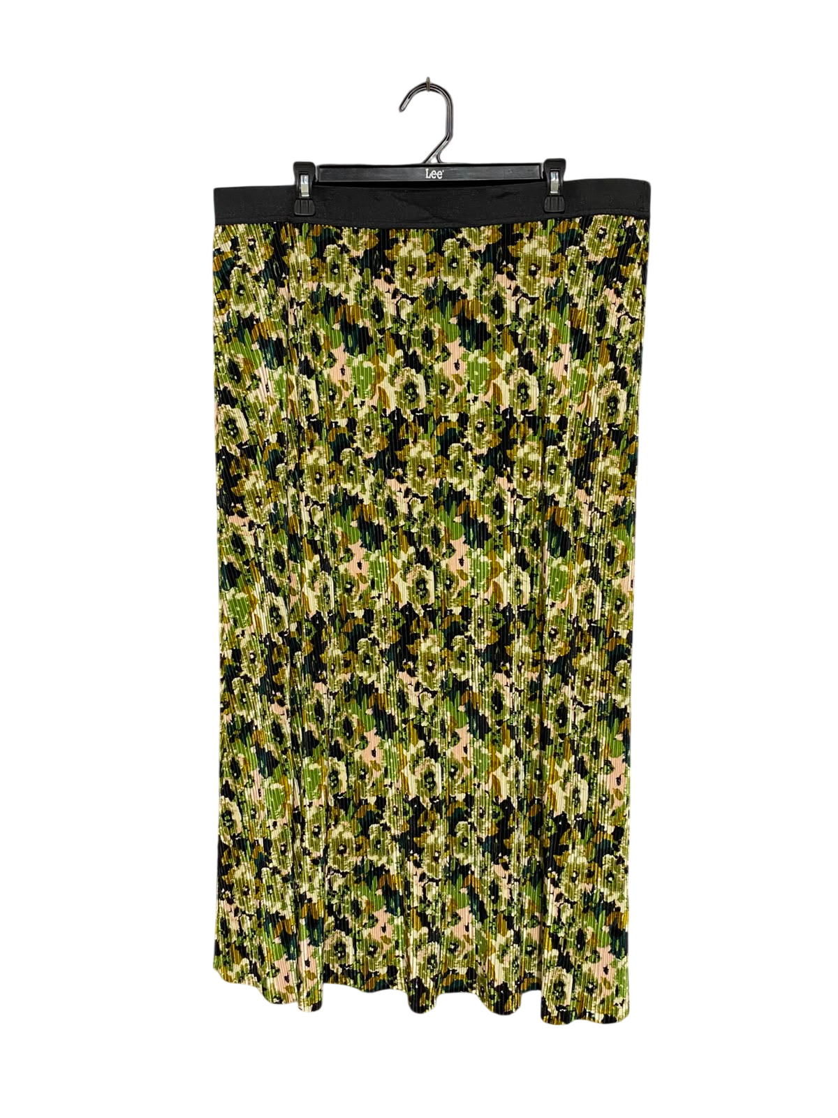 ANKO | XXL| WAIST 38| B35| GREEN FLORAL PRINTED PLEATED MAXI SKIRT WITH BLACK ELASTIC WAISTBAND