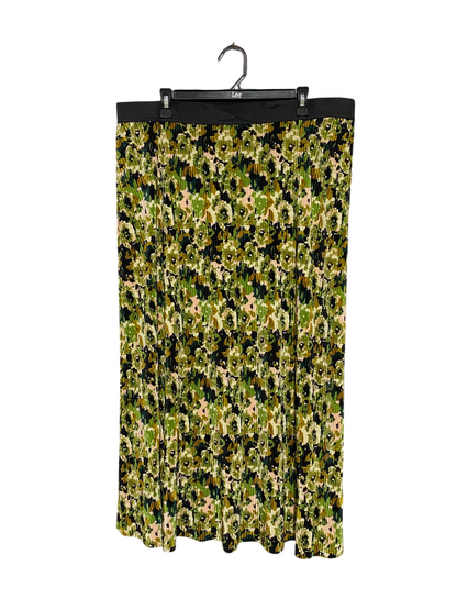 ANKO | XXL| WAIST 38| B35| GREEN FLORAL PRINTED PLEATED MAXI SKIRT WITH BLACK ELASTIC WAISTBAND
