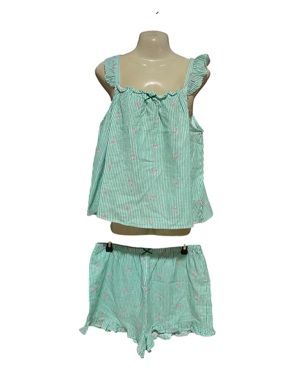 COTTON ON |M| B35| GREEN STRIPED FRIDILLY SLEEPWEAR SET - TANK & SHORTS